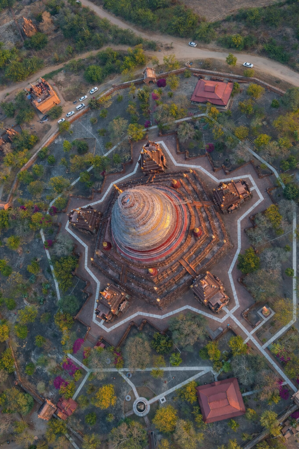AI-generated similar aerial temple image without a watermark