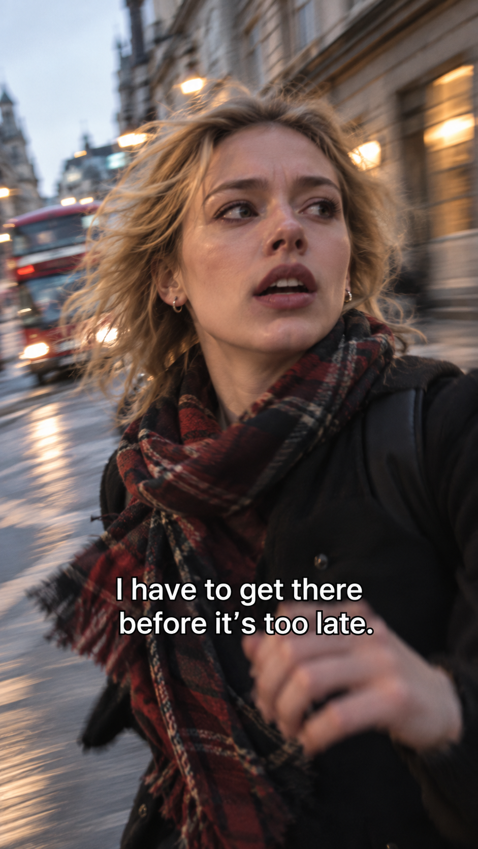 Subtitle in a fast-moving city scene