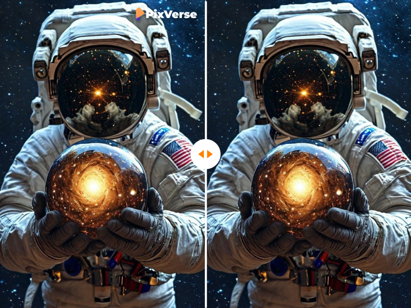 Before and after PixVerse watermark removal on an astronaut scene