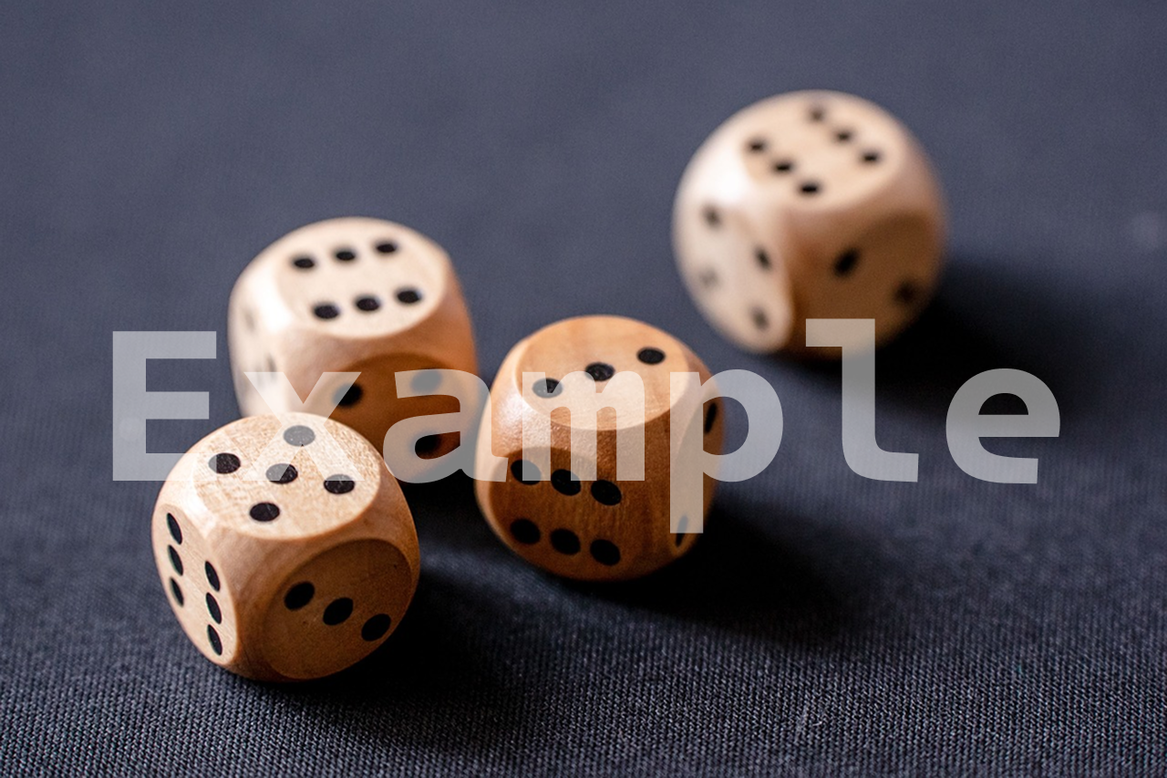 Wooden dice image with a large centered Example watermark overlay