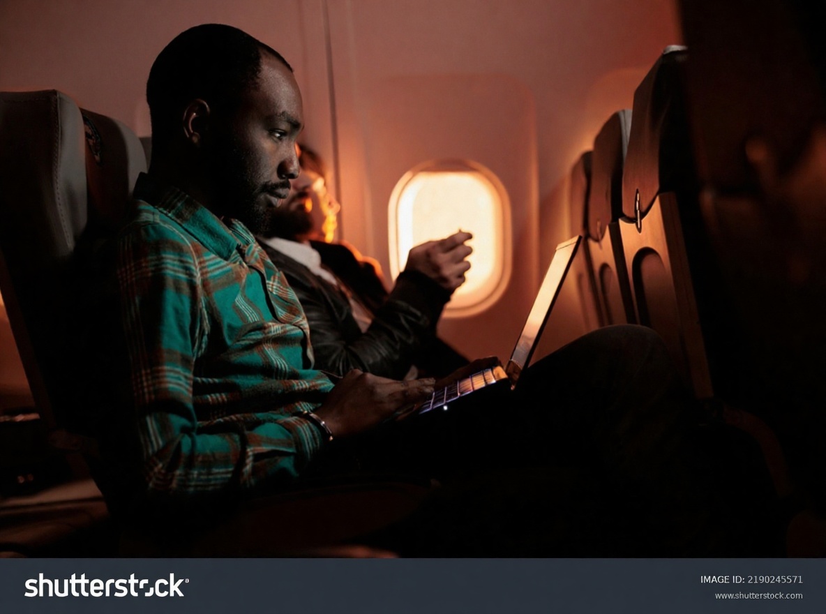 Airline passenger image after repeating diagonal watermarks are removed